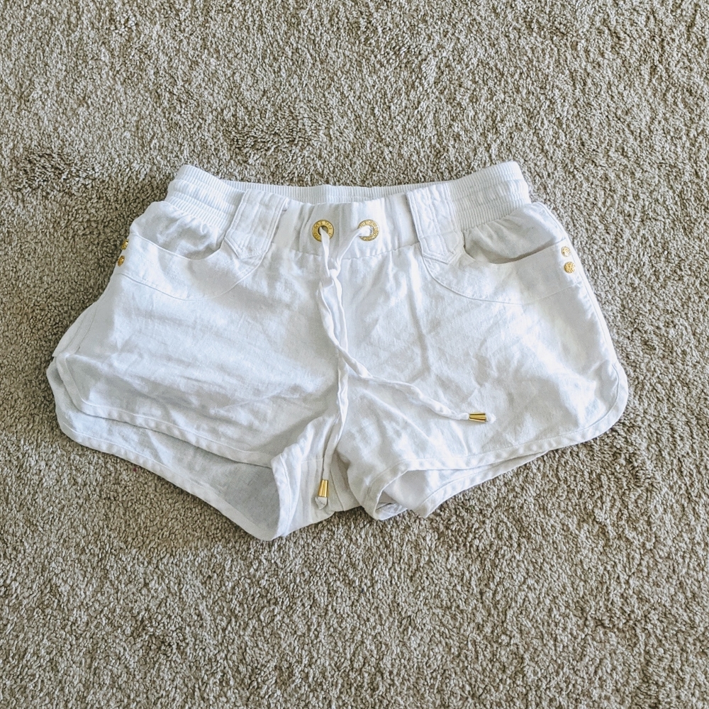 Linen White Shorts with Gold detailing